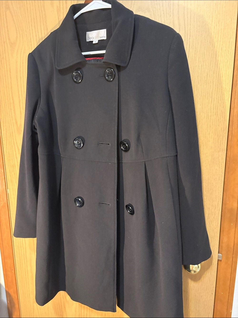 cleo Black Double-Breasted Pea Coat with Pleated Skirt